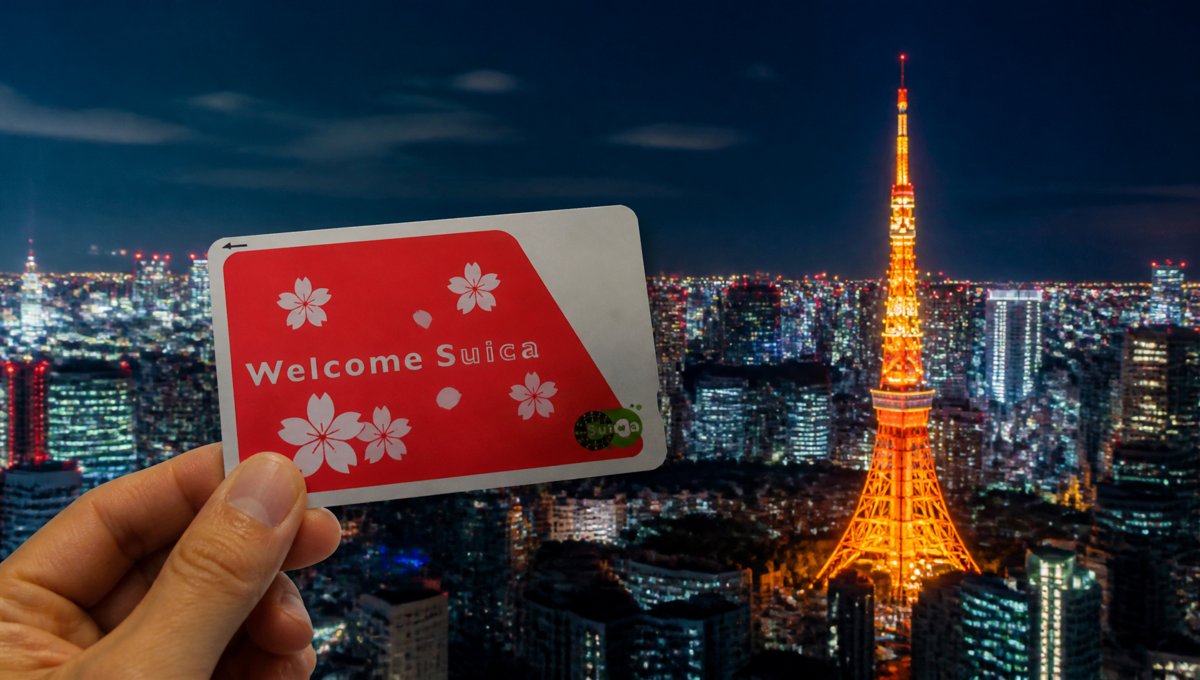 Welcome Suica card with Tokyo Tower at night
